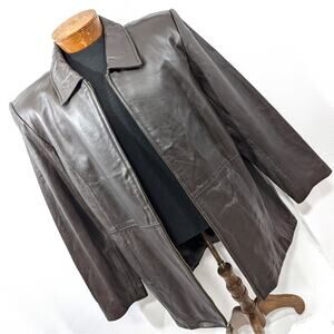 NWOT! LEATHER ELEMENTS! EXPRESSO BROWN GENUINE LEATHER, SLEEK JACKET! SZ L
